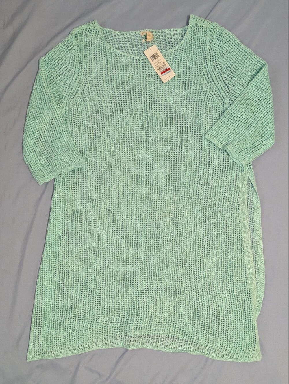 NWT Eileen Fisher Organic Linen Layered Knit Tunic Sweater Pool Green XL Coastal